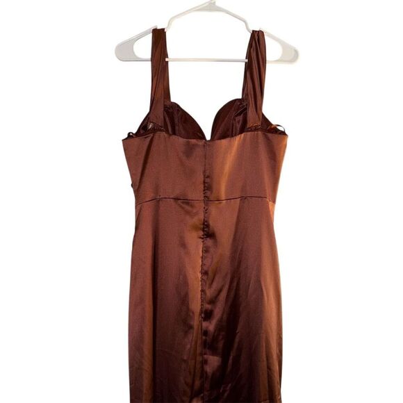 Revelry Women's Brown Satin Maxi Dress M Party Cocktail Removable Straps - Picture 2 of 5